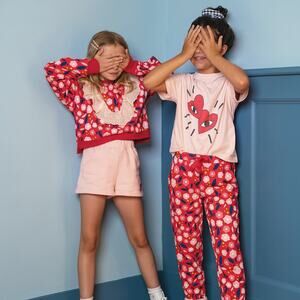 Sonia  Rykiel Paris Girls Red Floral Cotton Ruffle Trim Sweatshirt size 4